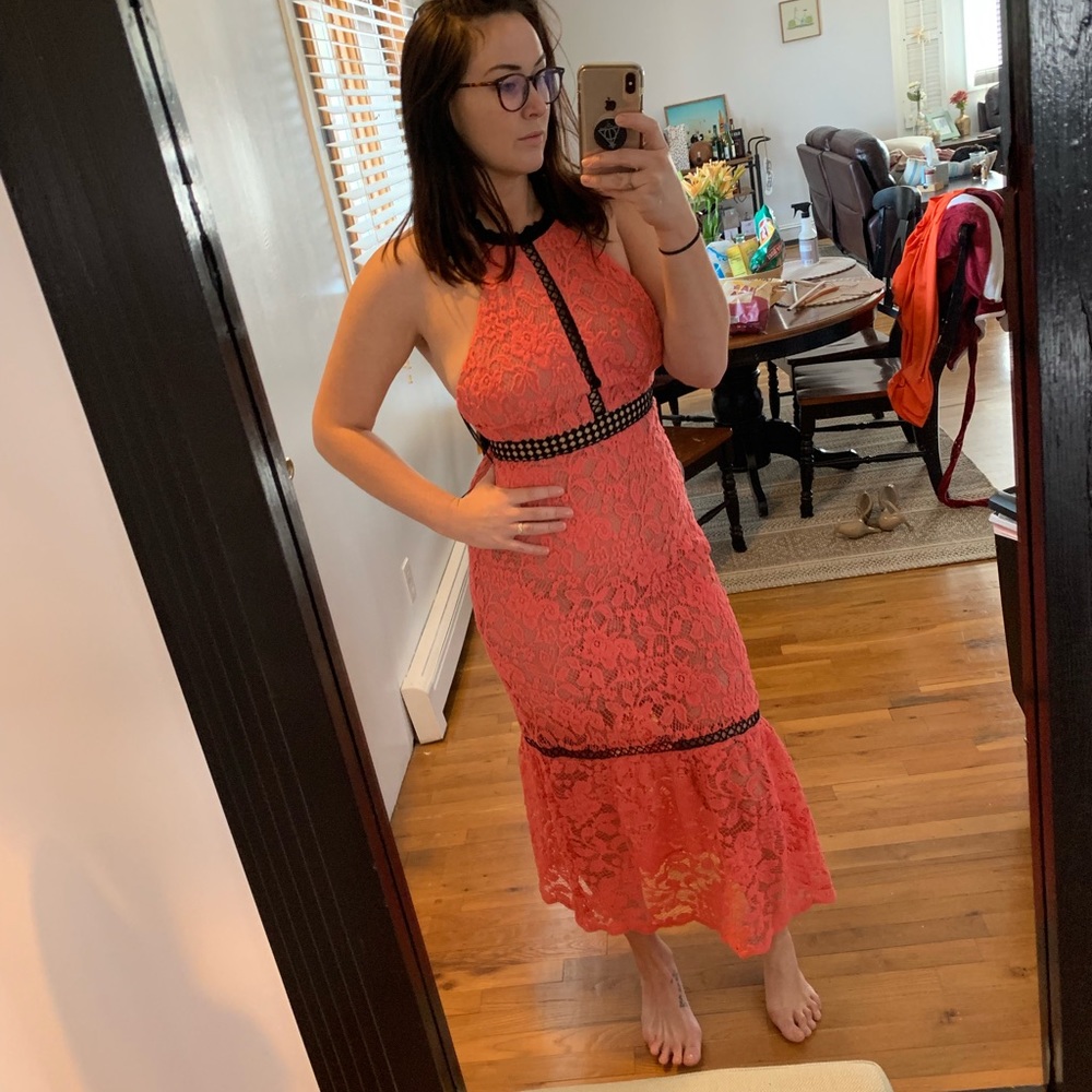 Wedding guest dress-lace coral